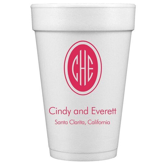 Outline Shaped Oval Monogram with Text Styrofoam Cups